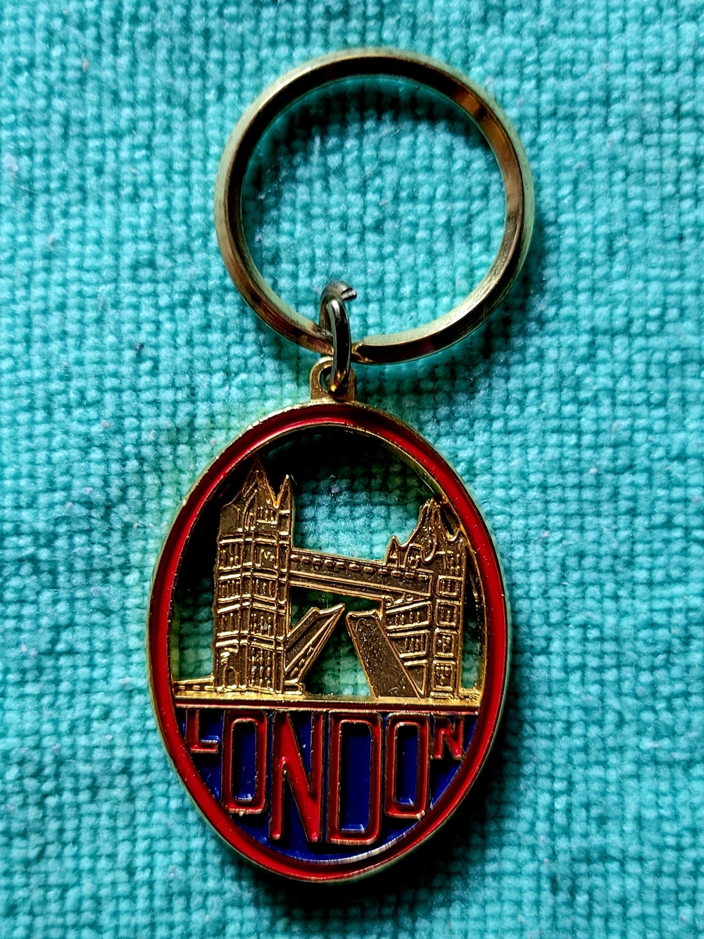 London Gold-Tone Keychain with Red and Blue Accents